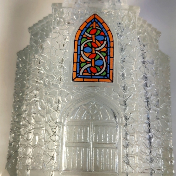 Two Vintage Avon Light Up Clear Pressed Art Glass of Church with Gold Base - Picture 16 of 16